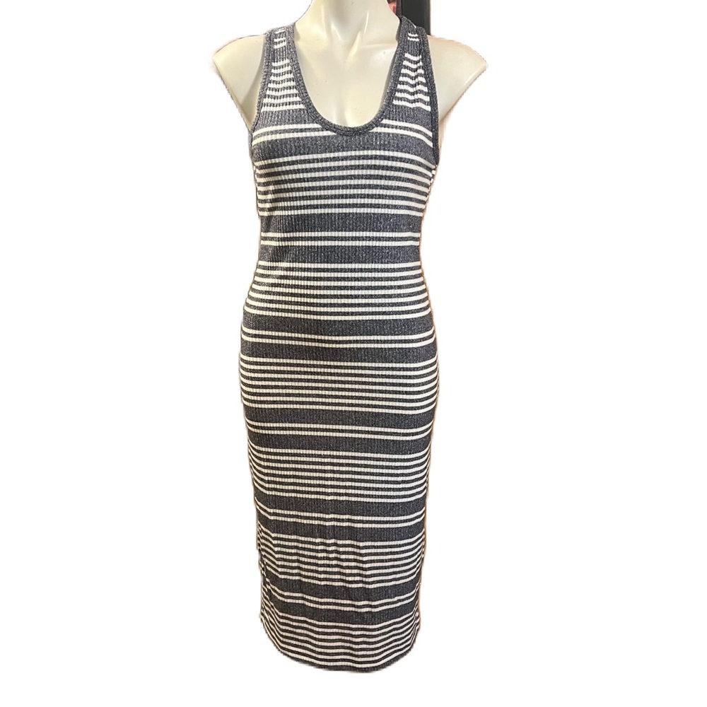GAP Gray and White Striped ribbed bodycon racer back tank dress